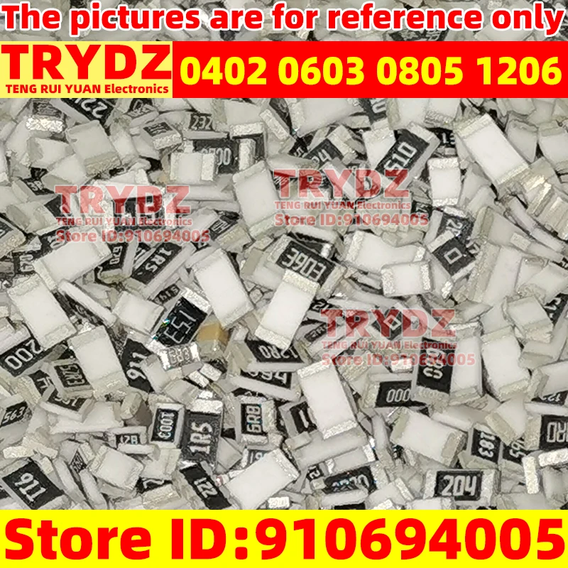 

100pcs chip resistor 1% 0402 0603 0805 1206 0R 1R 2R 3R 3.3R 4.7R 5.1R 10R 22R 33R 47R 100R 1K 2K 3.3K 4.7K 5.1K 10K 22K 33K
