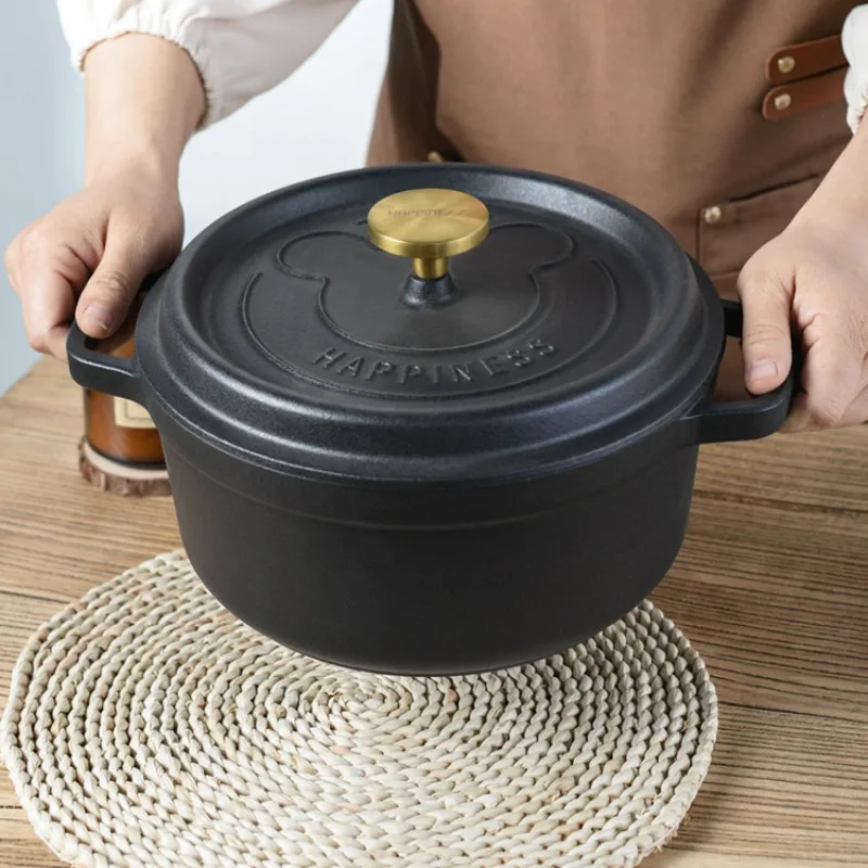 Black Enamelled Cast Iron Casserole, Household Cast Iron Saucepan, Multi-purpose Stew Pot,non-stick Induction Cooker Cooking Pot