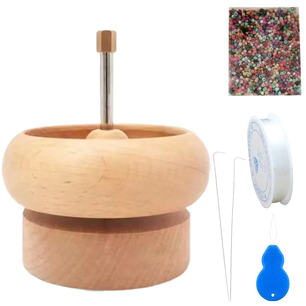 Wood Bead Spinner para fazer jóias, miçangas de sementes, rapidamente Beading Bowl Loader Kit, artesanato em madeira, ferramentas Bead String Loader