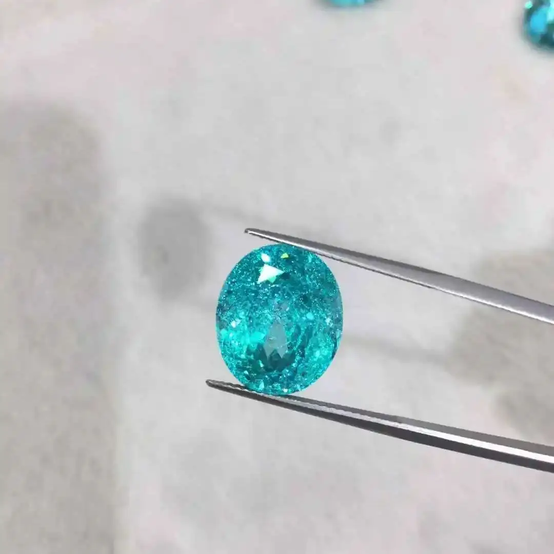 Handmade Lab Grown Paraiba Tourmaline 1CT-3CT Ice Crack Quality Blue Oval Loose Gemstones for Necklace Making Heat Treated
