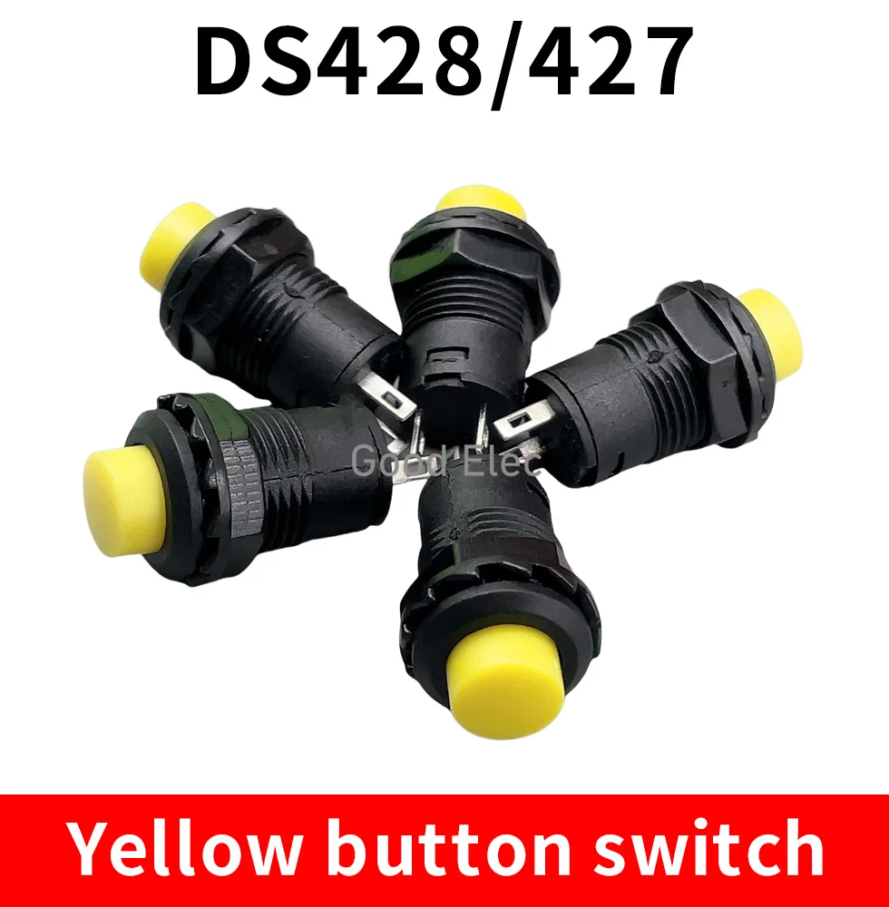 DS228 12mm Self-locking / moment  Latching Push Button Switch  DS427 DS428 12mm OFF- ON Push Button Switch 3A /125VAC 1.5A/250VA