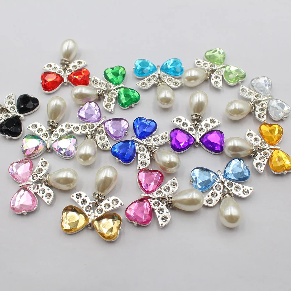 Direct sales of 5 pieces/set silver alloy diamond studded bow, water droplet pearl material DIY hat, earring, necklace, fashiona view 6