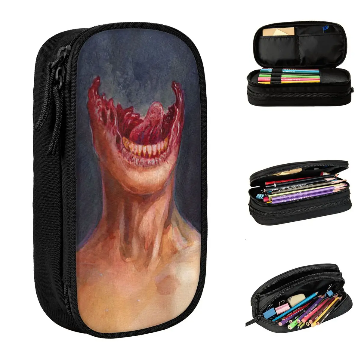 No Face Horror Pencil Case Scary Creepy Halloween Pen Pencil Bags Girl Boy Large Storage Students School Gifts Pencilcases