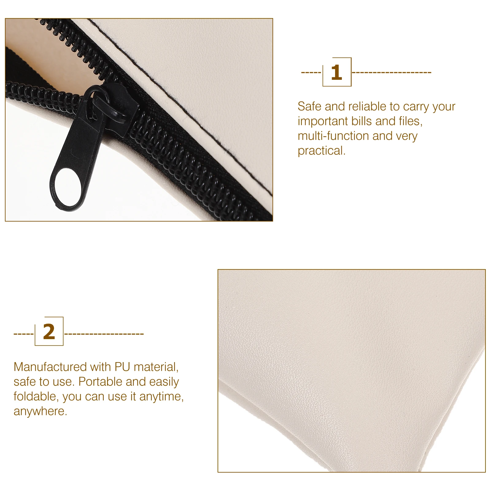 

2pcs Pu Bill Bags Cash Pouches Money Wallet Organizer Zipper Receipt Holder For Staff Travel