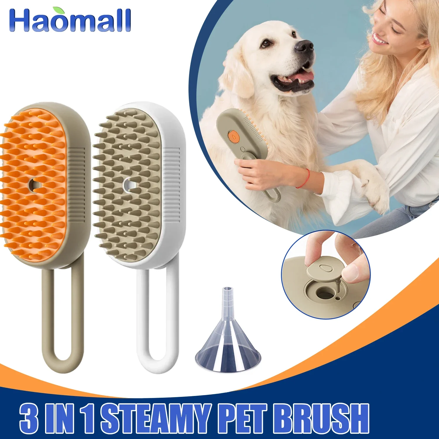 

3 in1 Steamy Dog Brush Electric Spray Cat Hair Brush Dog Steamer Brush for Massage Pet Grooming Removing Tangled and Loose Hair