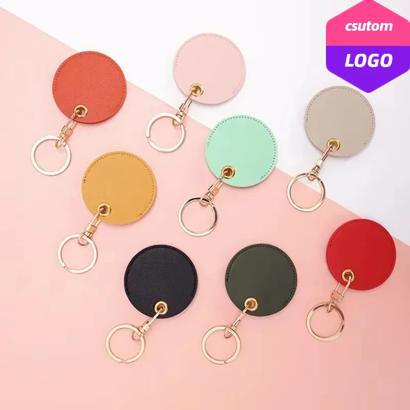 

Personalize Round Water Droplet Leather Keychain Laser Engrave Name Access Card Holder for Airtag Custom Logo Rectangle Keyring