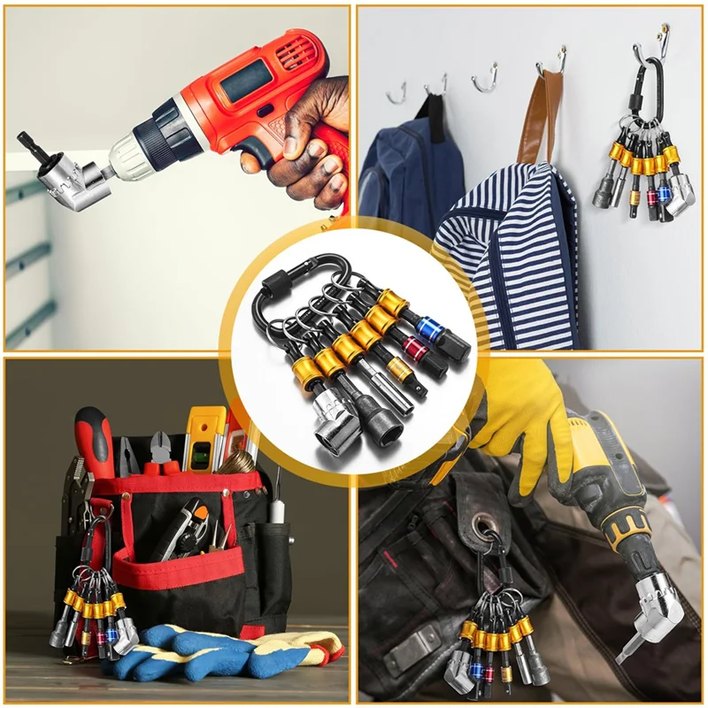 

AONEQ-18Pcs Bit Holder Keychains 3 Pcs 1/4 3/8 1/2 Inch Socket Portable Hex Shank Screwdriver Impact Drill Bit Holder