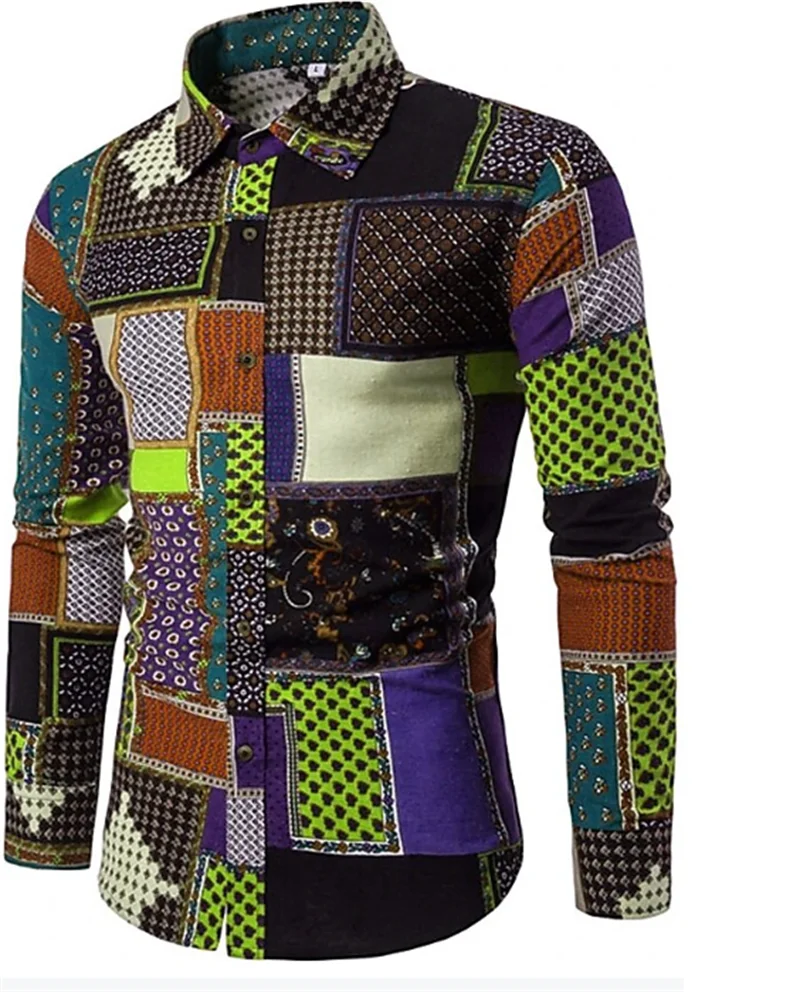 2025 Flower Leisure Men's Long Sleeve Shirt Outdoor Street Leisure Daily Autumn/Winter Collar Long Sleeve Shirt Trend