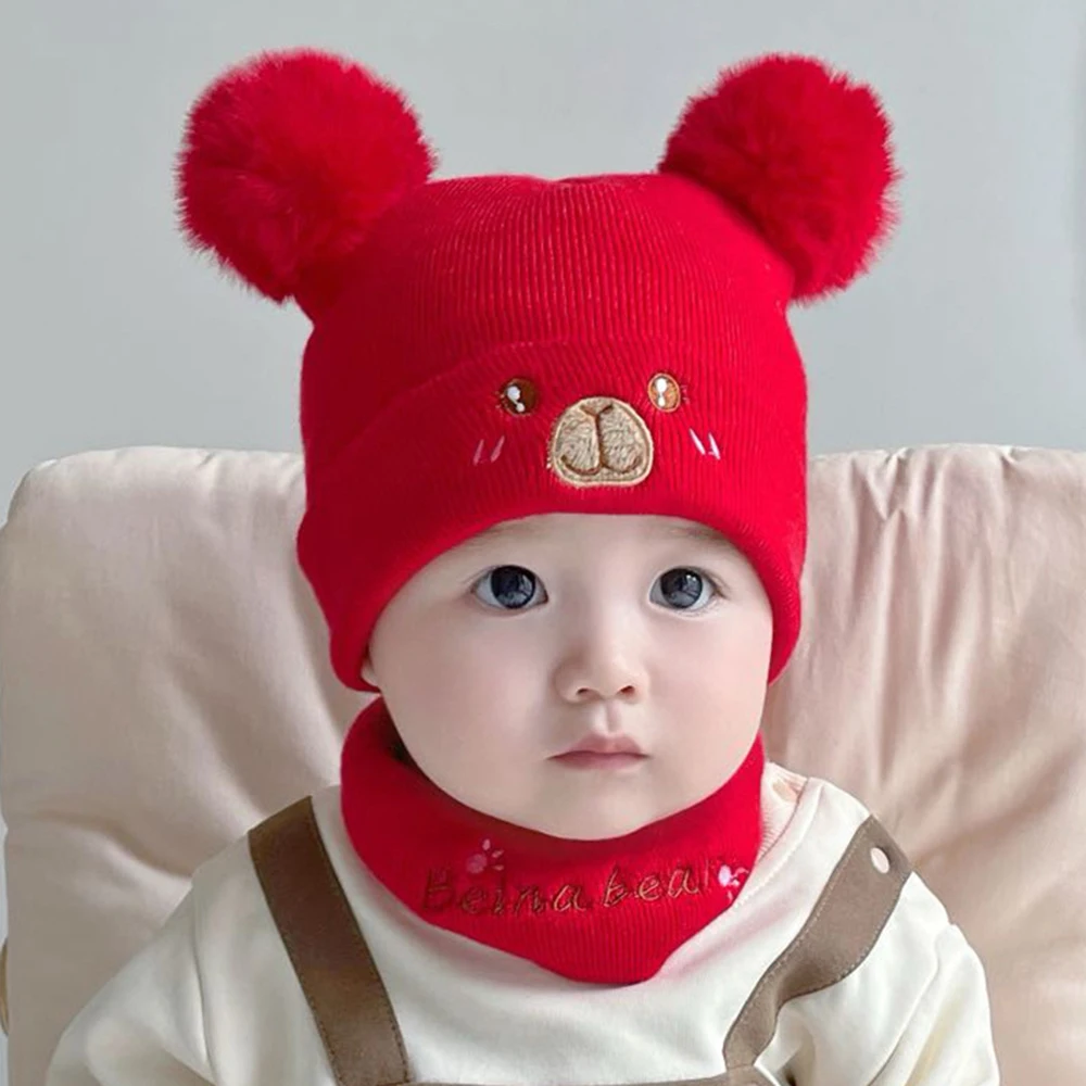 Baby Hat Scarf Set Autumn Winter Cute Infant Beanies Baby Wool Hat Boys Girls Knitted Newborn Warm Hats For Kids 3-18 Month