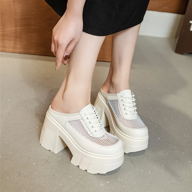 AIYUQI Slippers Women High Heel 2024 New Summer Closed Toe Women Slippers 11cm Height Mesh Platform Slippers Women