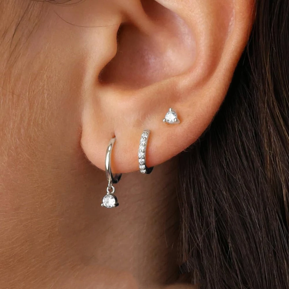 3pcs Dainty Cartilage Huggie Earrings Set 925 Sterling Silver 14K Gold Post Hypoallergenic for Multiple Piercing with gift box image 3