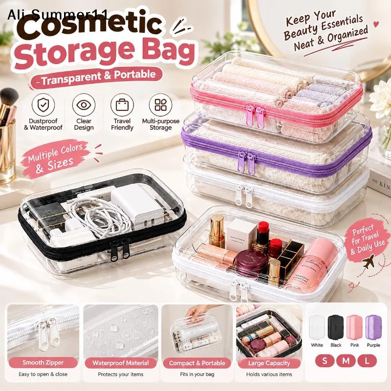 【Y】1/3Pcs Clear PET Cosmetic Bag Large Capacity Heavy Duty Zippers Portable Transparent Toiletry Pouch For Hiking Trips