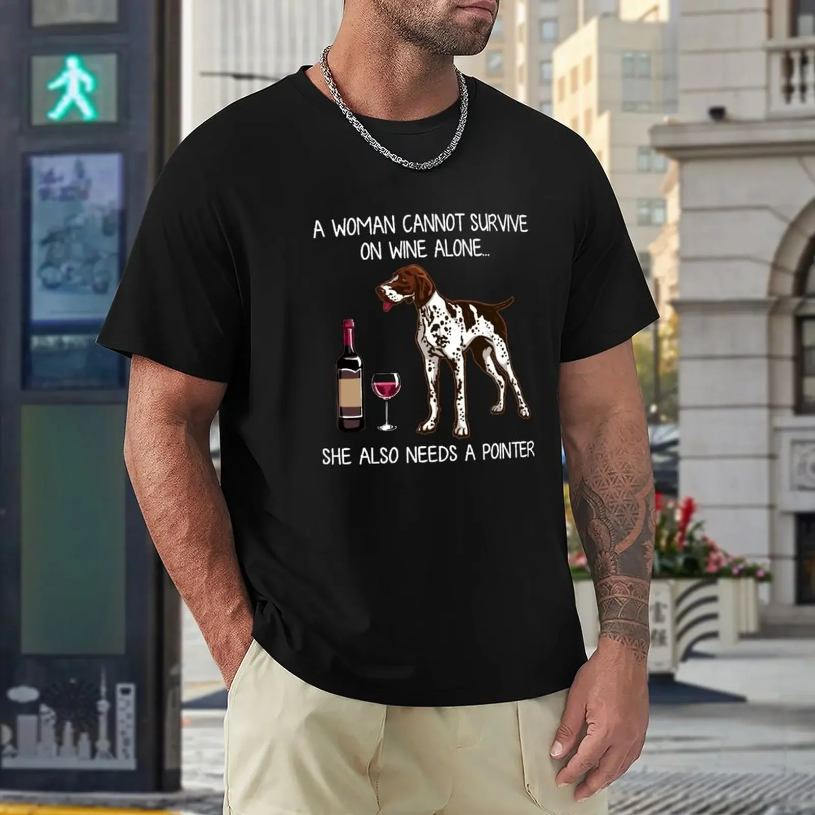 Pointer and wine Funny Dog T-Shirt cute tops Oversized t-shirt customized t shirts designer t shirt men