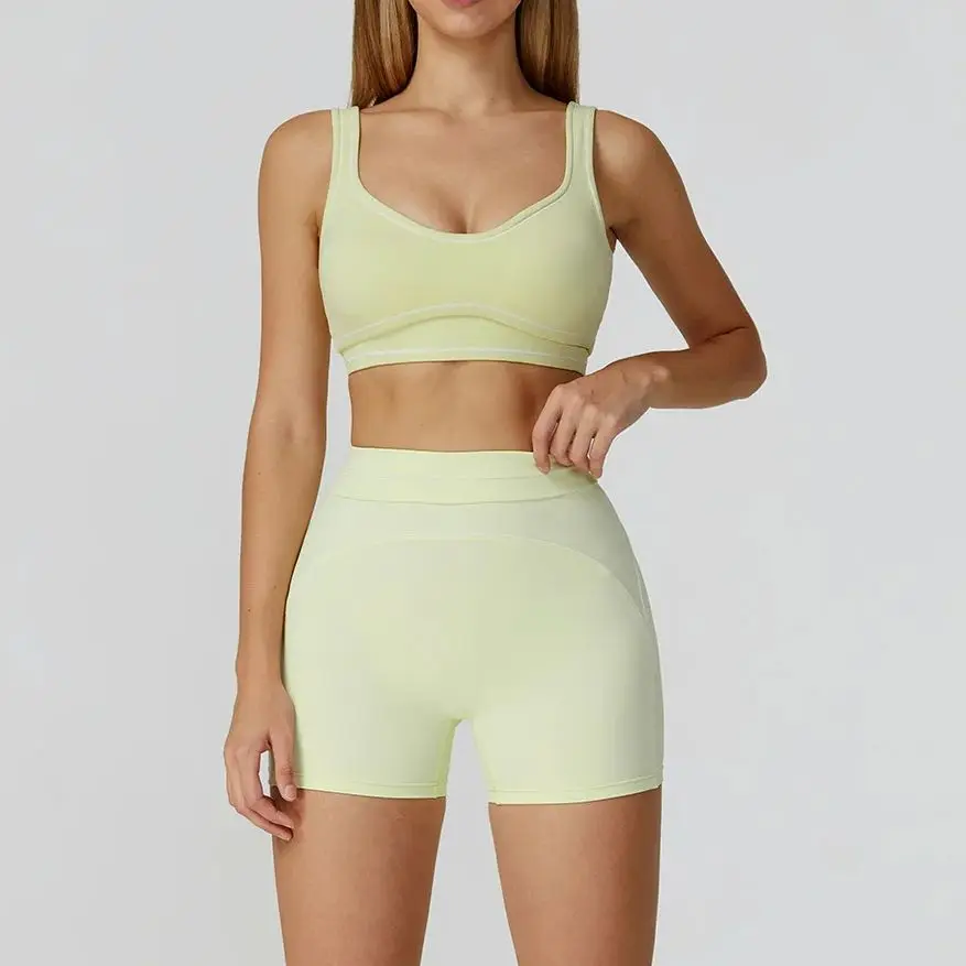 

Women Sports Sets Tracksuits U Back Bra and ShortsWorkout Gym Running Training Yoga Suits Tops Short Tights Exercise Sportswear