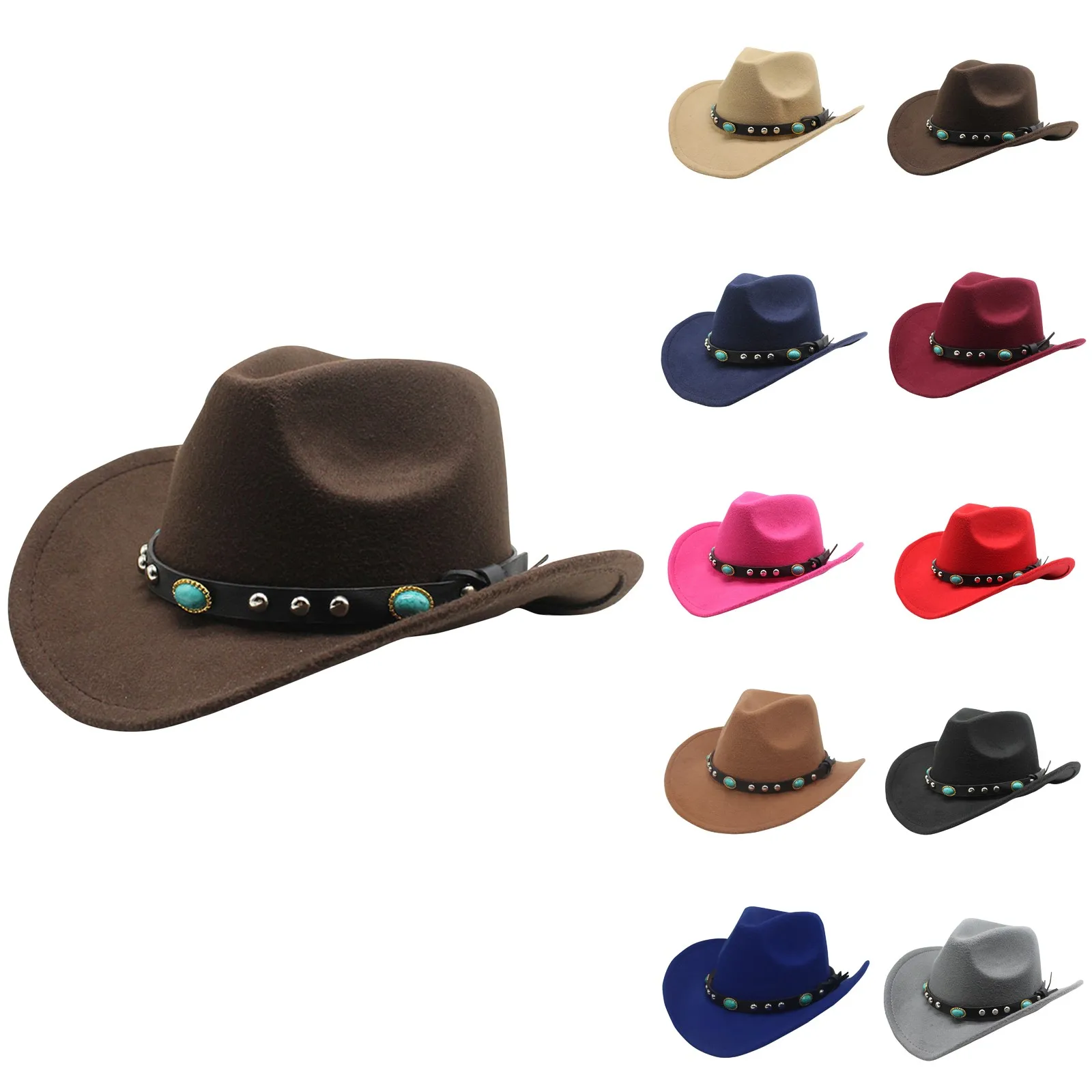 

Ethnic Style Western Cowboy Hat Bull Scalp Braided Rope Western Style Sombreros Ethnic Style Felt Cap Top Ladies Hat Roll Brim