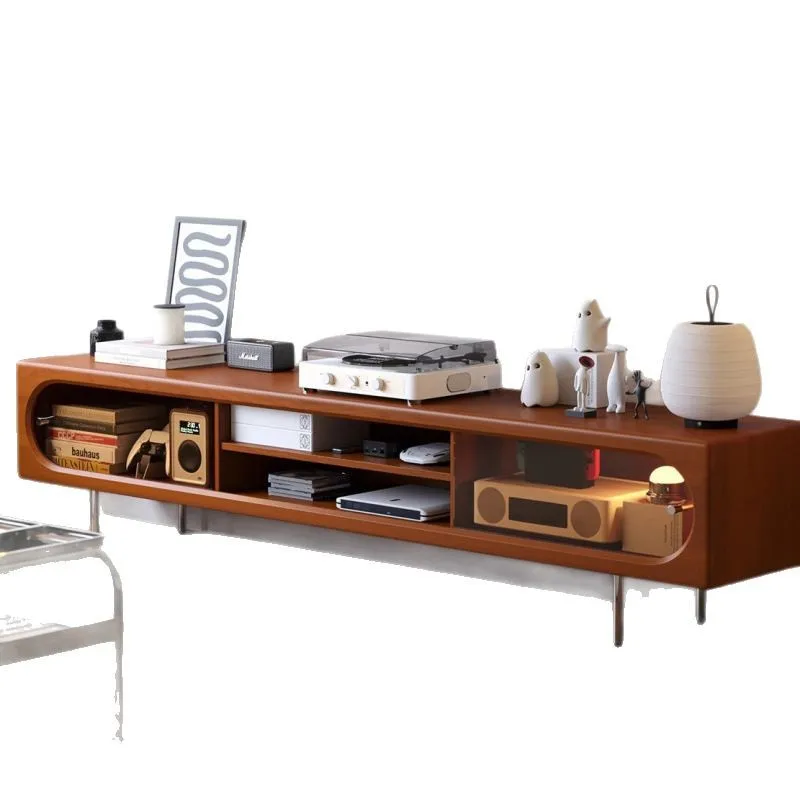 

TV cabinet Solid wood medium and ancient style small apartment glass sliding door locker retro floor retro TV cabinet