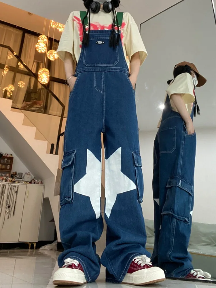 Damen Star bedruckte Denim Stram pler Riemen Hosen Frühling Herbst neue schicke Mode lässige Jeans weibliche gerade Jeans hose