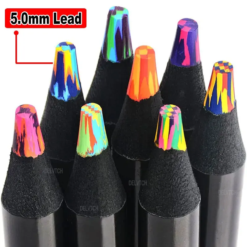 8Pcs Set Black Wood Rainbow Colored Pencil 3.3mm 5.0mm Multicolor Lead Core Art Graffiti Marking Drawing Sketching Stationery