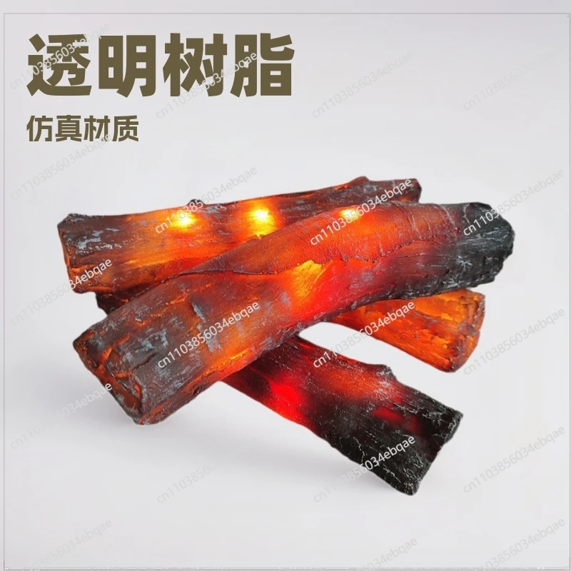 For Transparent Resin Simulation Charcoal Strip, Set of Four Simulation Firewood Stacks, Fireplace Decoration Accessories