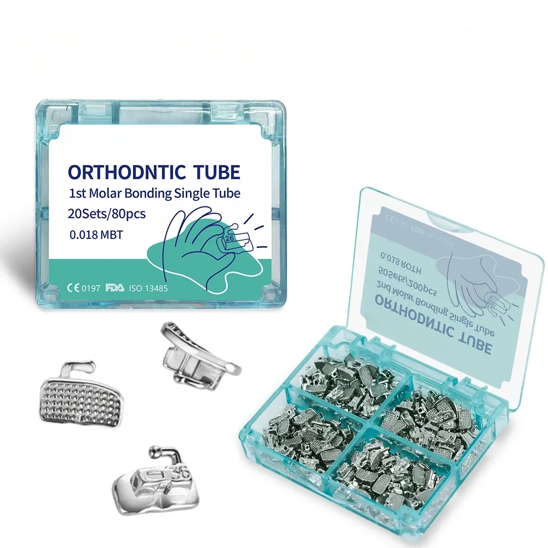 20Set/80pcs Dentals Orthodontic Buccal Tubes Bondable 1st Molar Monoblock Non-Convertible Single Tube Roth MBT Orthodontist Tool