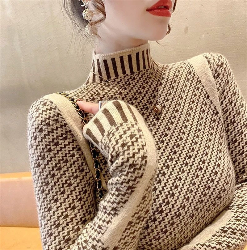 2023 Autumn Winter Women Stylish Luxury Elegant Thick Warm Soft Knitted Sweater Office Lady Long Sleeve Slim Basic Pullover Tops