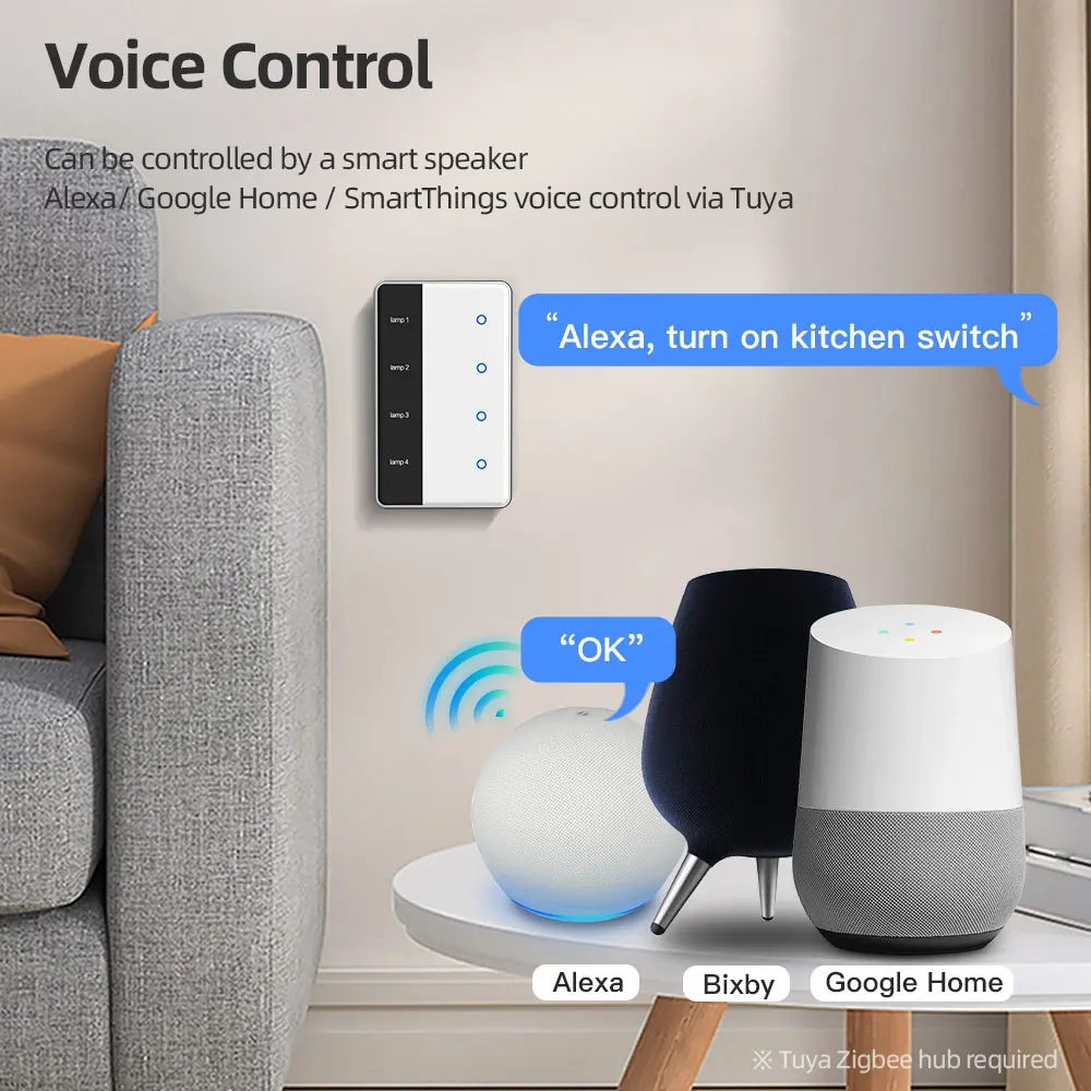 Zigbee DIY Name Switch with Display Screen Touch Panel US Light Switch Works with Tuya Smart App Alexa Google Home Voice Control - Image 6