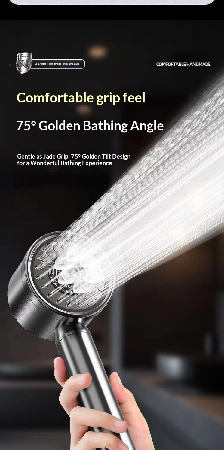 304 Stainless Steel High Pressure Filter Shower Head 3-Speed Large Flow Showerhead Shatter-Resistant Detachable for Bathroom