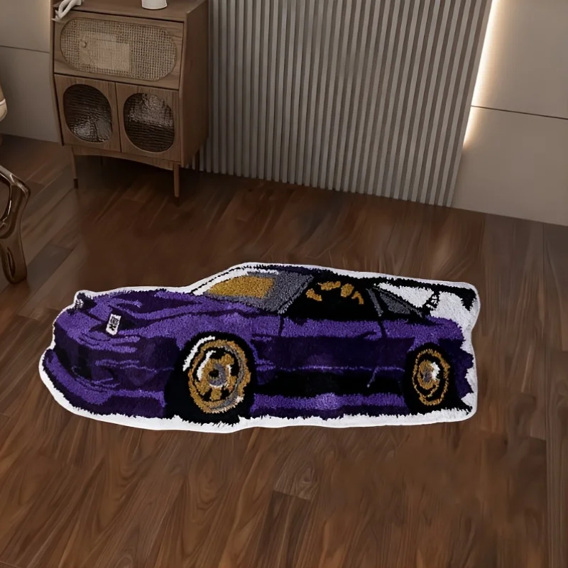 VIKAMA Purple Sports Car-Style Non-Slip Floor Mats: Comfortable Mats for Bedside, Living Room Sofas, and Home Decor