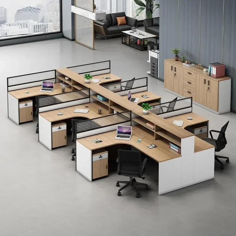 #Finance Desk Staff Desk and Chair Combination Company 4 6 Person Simple Sub-office Office Furniture Set