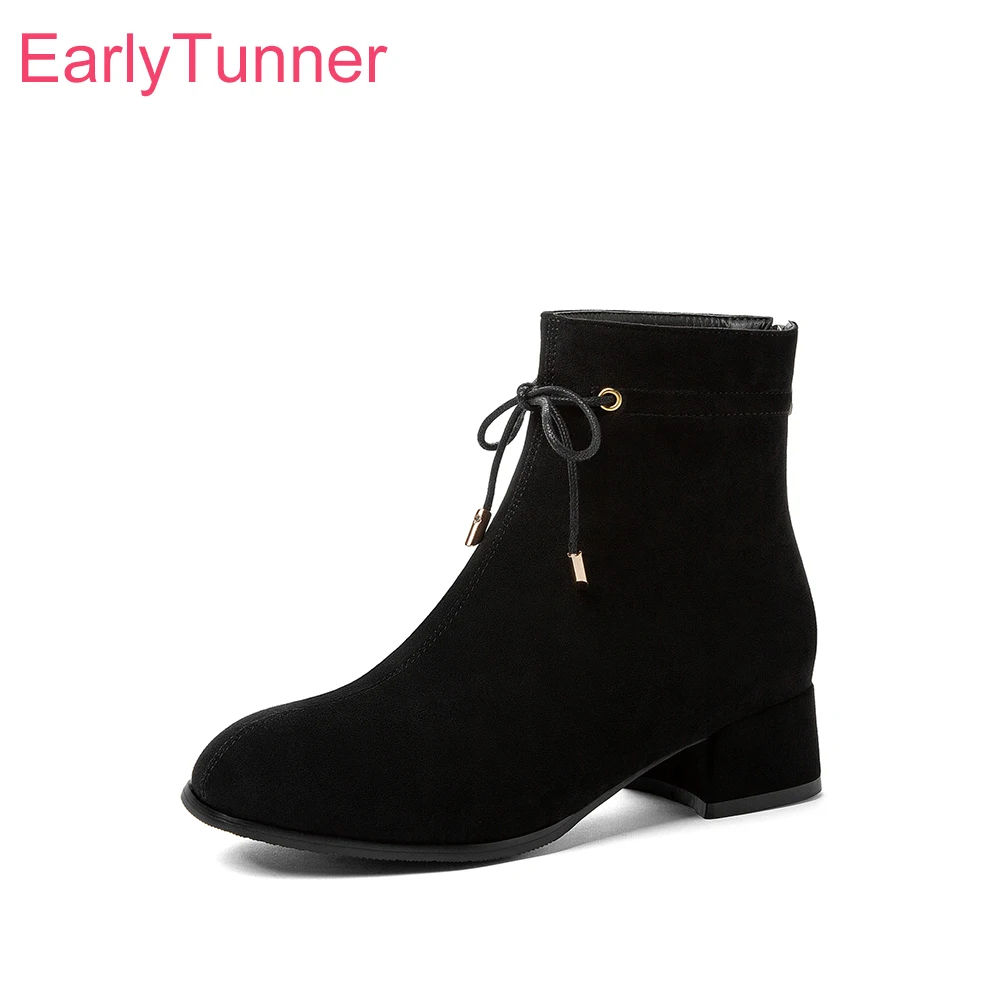 2026 Winter Sweet Women Ankle Boots Round Toe Med Block Heel Lady Nude Shoes Large Small Plus Size 12 32 46 48 Non-slip