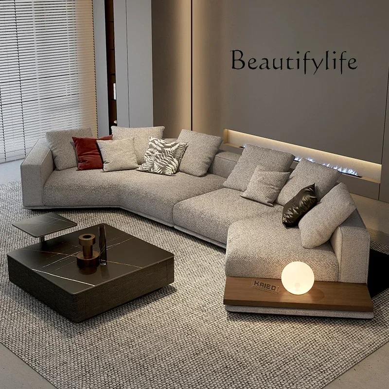 Light luxury modern Italian minimalist villa high-end technology cloth leather sofa living room