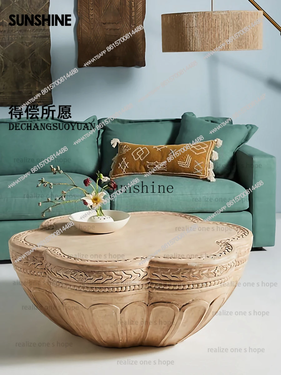 

Журнальный столик из цельного дерева в стиле американского кантри, французский ретро, приставной столик из массива дерева в скандинавском стиле с креативным узором ручной работы X