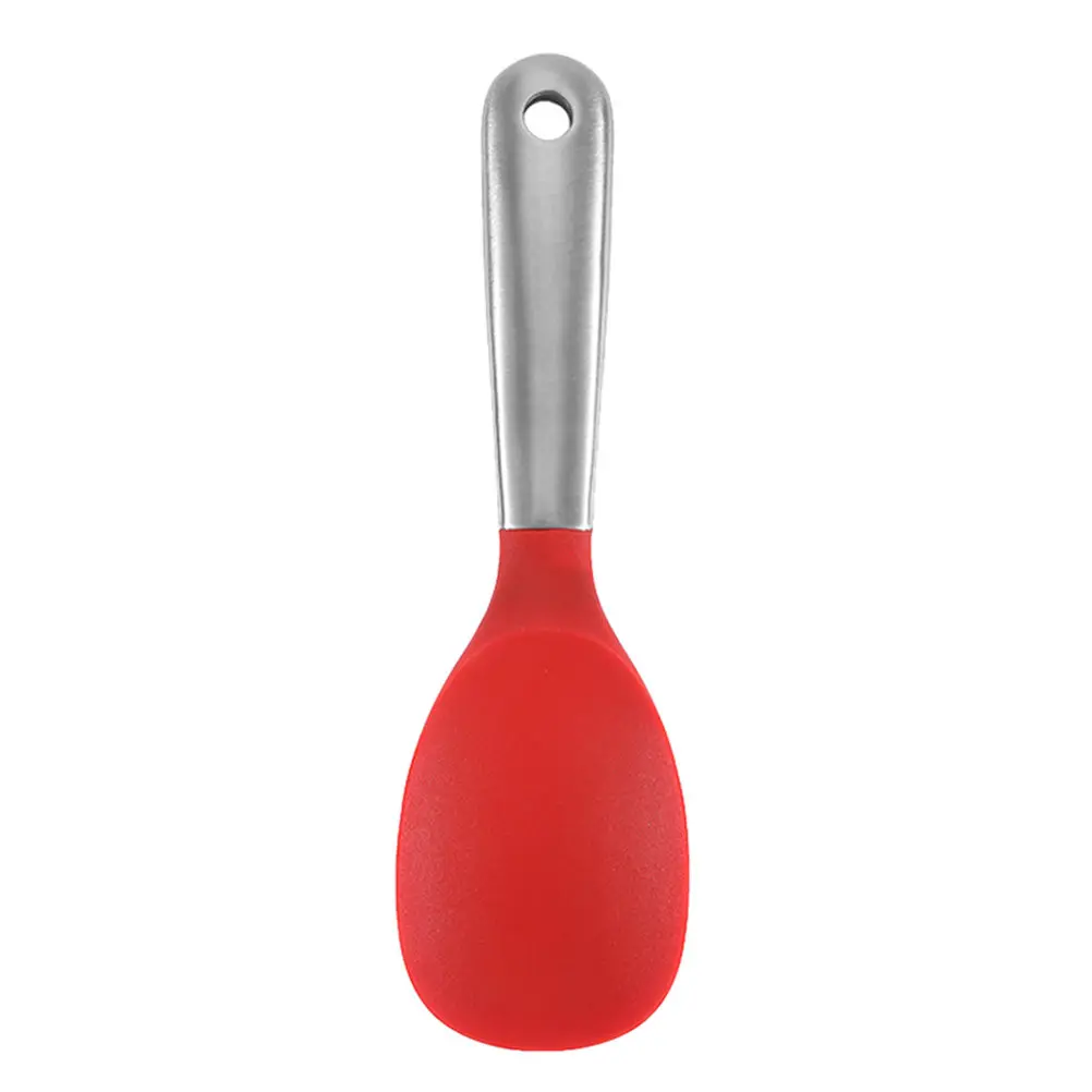 1Pcs Stainless Steel Silicone Rice Spoon Long Handle Heat Resistant Non-Deform Hanging Hole Design for Home Kitchen