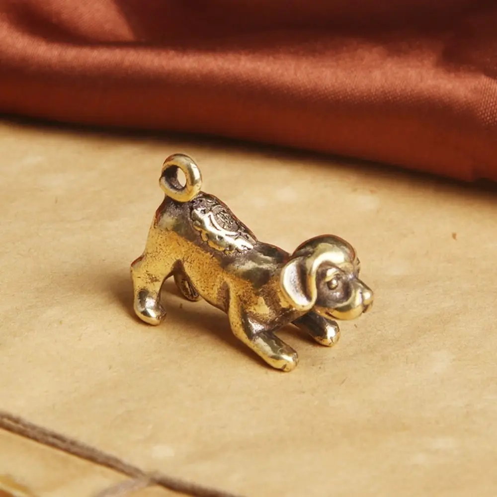 Prosperity Retro Easy Use Room Decoration Feng Shui Desktop Ornament Brass Pendant Puppy Figurines Zodiac Dog Tea Pet