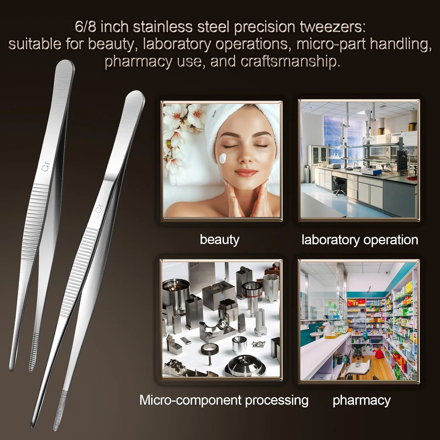 FEITA Kitchen Tweezers Long Stainless Steel Food Tongs Chef Cooking Tweezers For Electroplating, Seafood, Grilling, BBQ Grilling