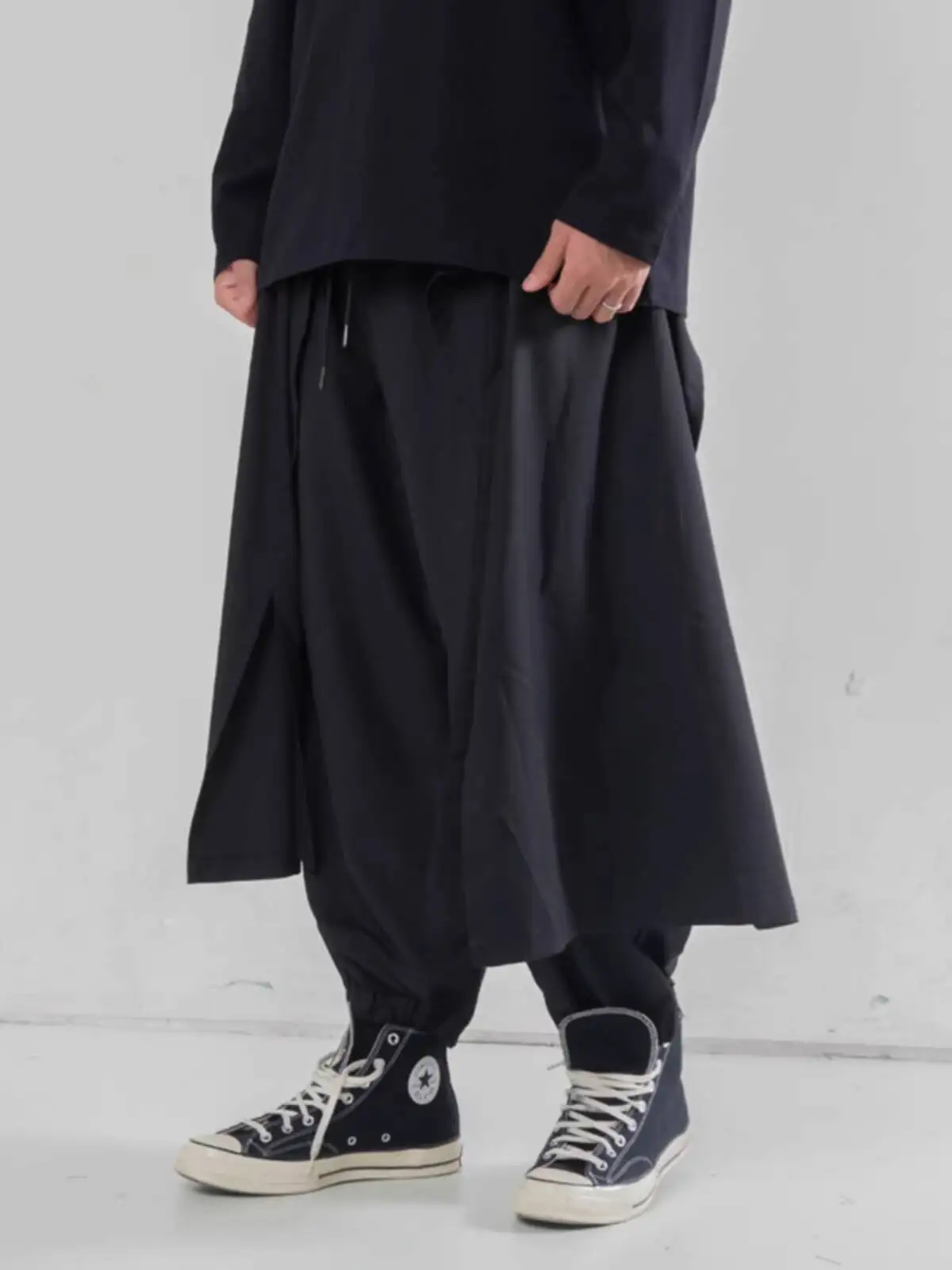 

Мужские повседневные брюки с двойным слоем и лентами, укороченные широкие брюки в темном стиле, спортивные брюки для пар, мужские брюки