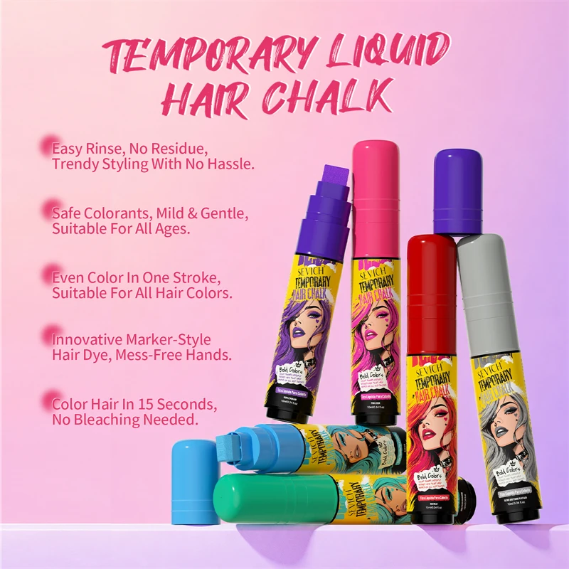 Temporary Hair Color Liquid Chalk 6 Colors Hair Dye Stick Washable Colorful Quick DIY Festival Hair Highlight Chalk Make Up Tool