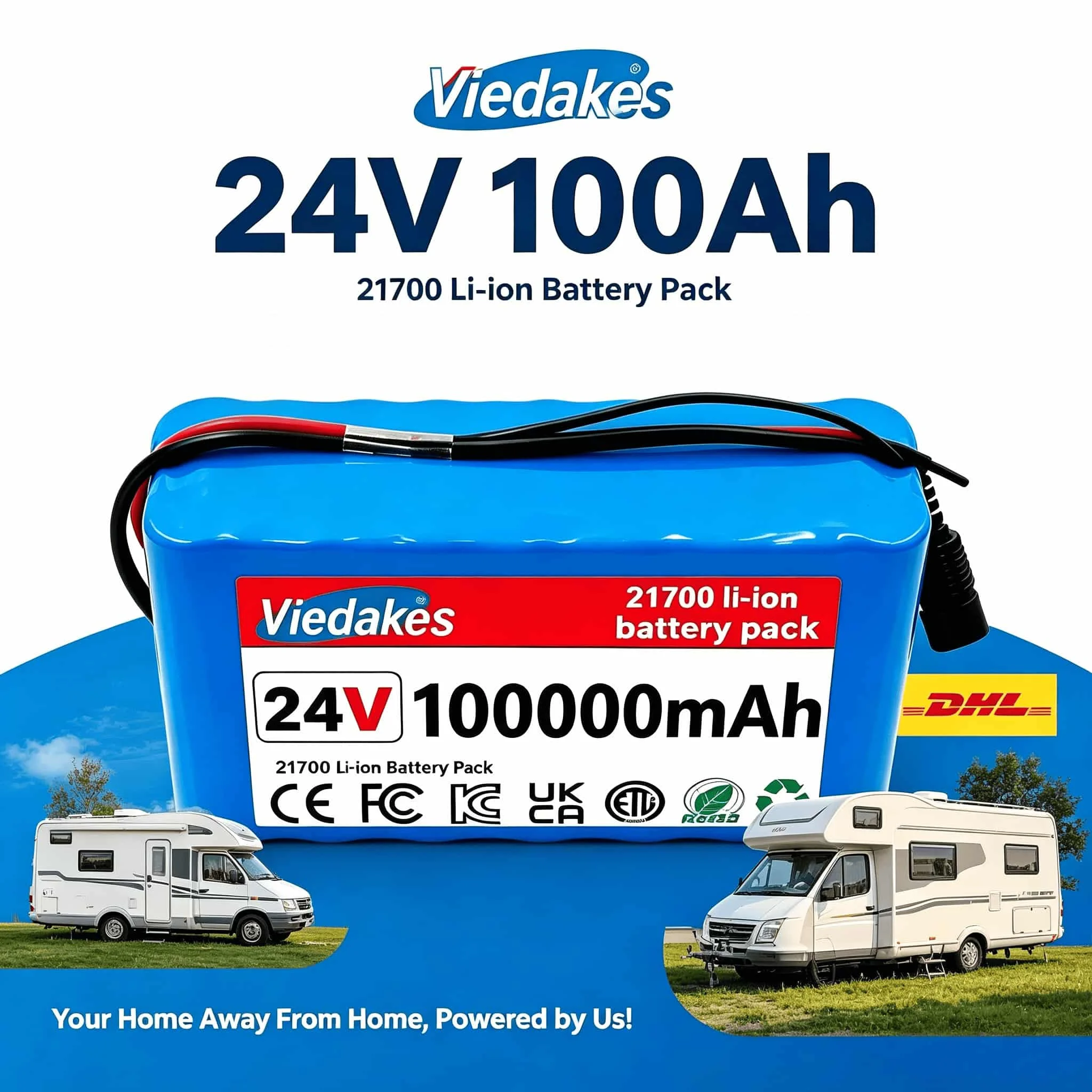 

24V 100Ah 21700 Lithium Battery, BMS Protected, Free 29.4V Charger for Cameras & Solar Energy Storage
