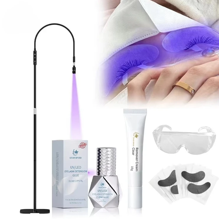 

Premium New UV LED Eyelash System Kit UV Eyelash Glue with LED Lash Lamp and Tools Fast Drying Strong Hold Eyelash Kits