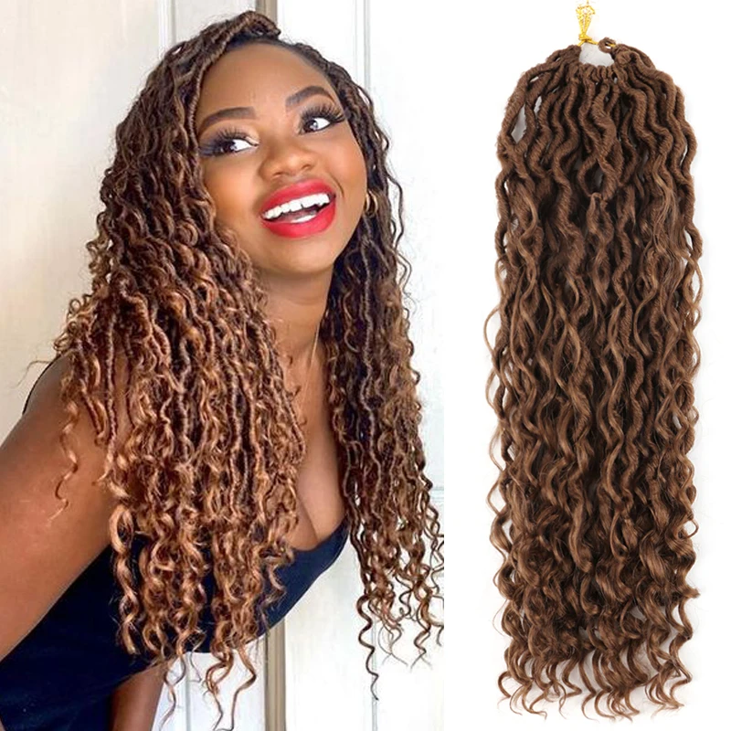 

Goddess Faux Locs Braids Crochet Hair for Women 18'' River Faux Locs with Curly Hair Natural Synthetic Braiding Hair Extensions