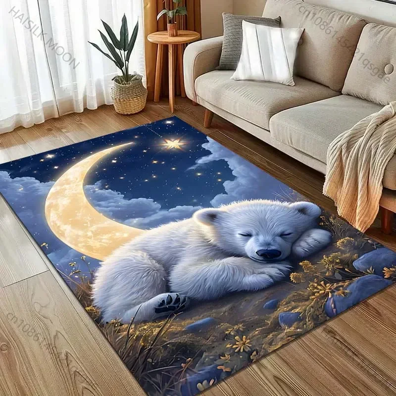 ZYLittle Bear in The Moonlight Print Carpet for Bedroom Living Room Office Washable Rugs Non-slip Modern Style Home Door Decor M