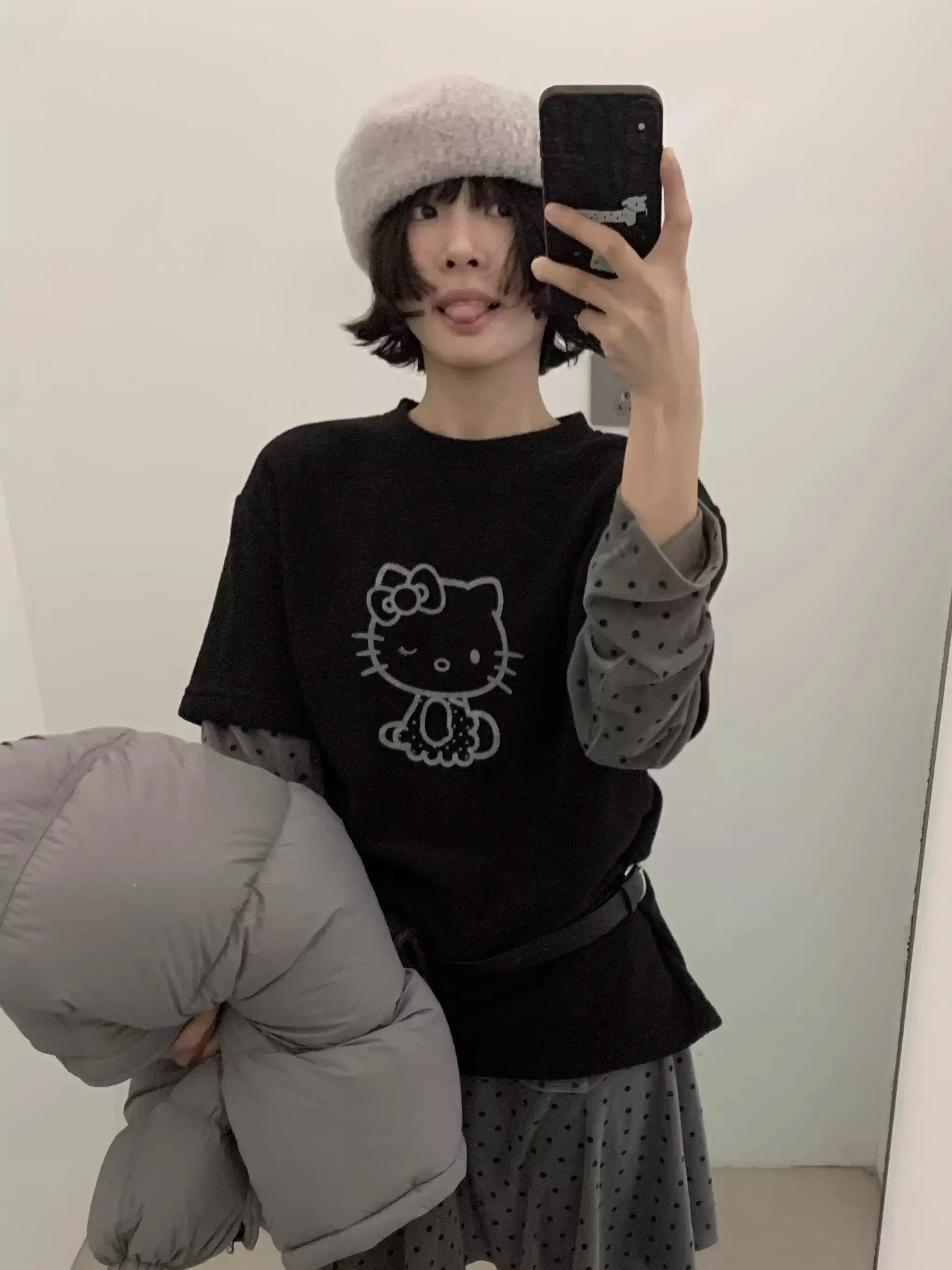 

Dongjin Hot Kit с принтом в горошек, искусственная двухсекционная свободная футболка из чистого хлопка, длинная све, женская повседневная футболка, дышащая