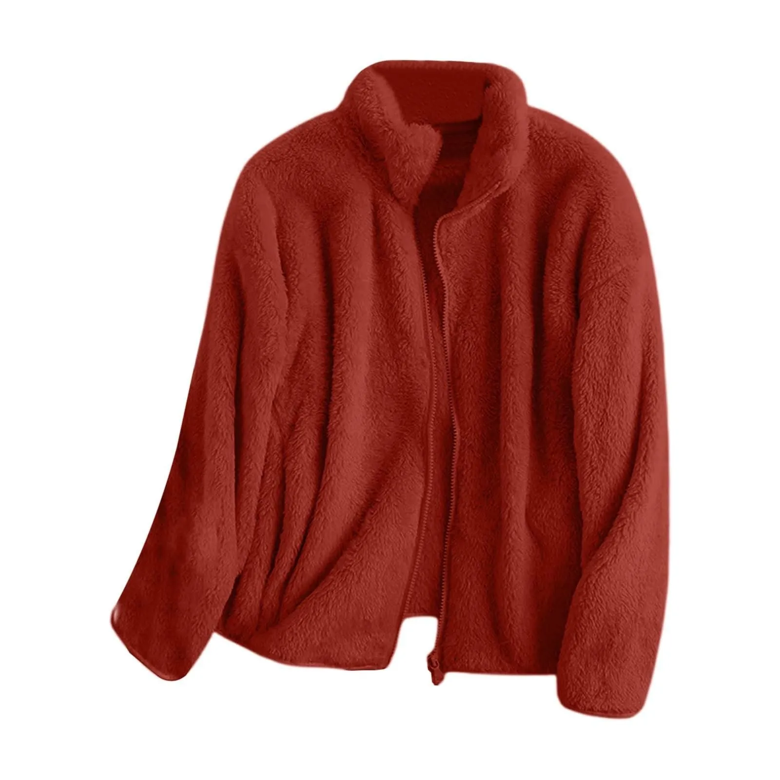 Nuevo Otoño/Invierno cuello alto Color sólido abrigo holgado cálido suéter Coral polar con cárdigan con cremallera chaqueta superior femenina