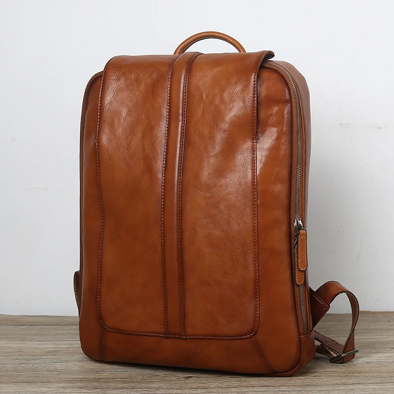 NZPJ Männer Leder Rucksack Natürliche Rindsleder Casual Computer Tasche Retro Hohe Kapazität Schule Tasche Trendy Männer Tasche Für 15,6 Zoll laptop – Detail 17