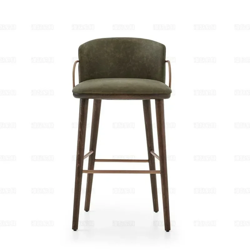 Custom Nordic Luxury Bar Stool Wrought Iron and Solid Wood High Feet Design Stylish Armchair for Hotel and Home Bar Counter Furn