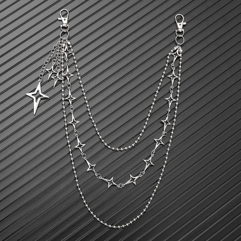Women Punk Hip Hop Multilayer Star Pendant Waist Chain Trendy Jeans Pants Chain Keychain Fashion Jewelry Gifts view 5
