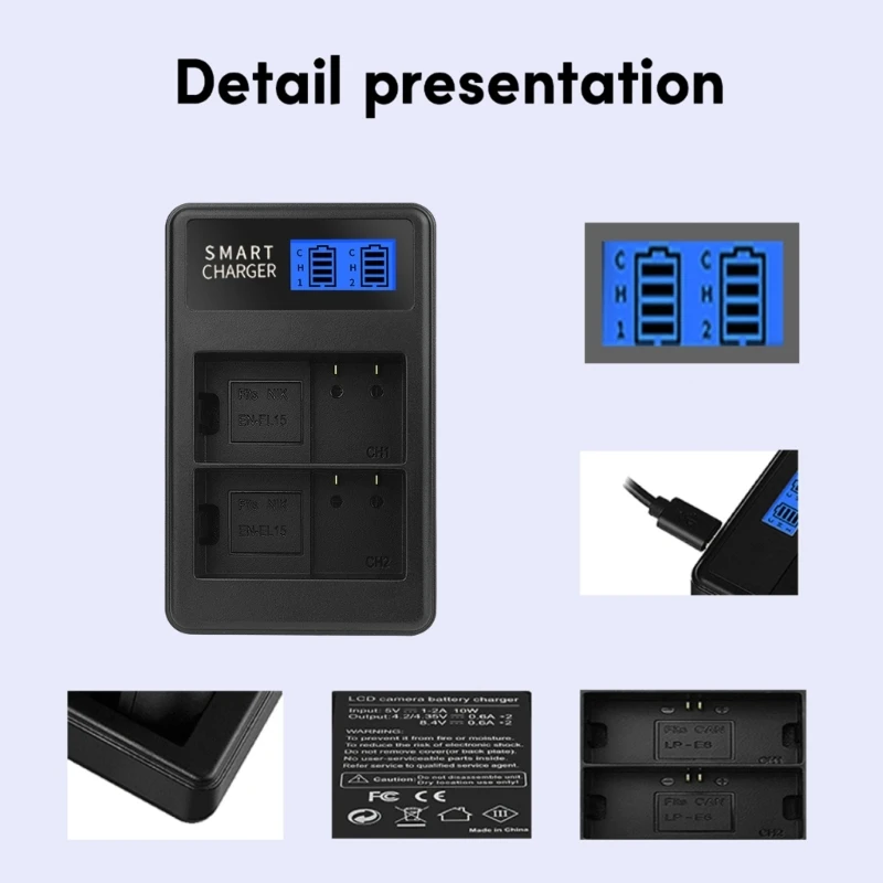 Двойное зарядное устройство для аккумулятора камеры EN-EL15 с док-станцией с ЖК-дисплеем для D500 D600 K1KF