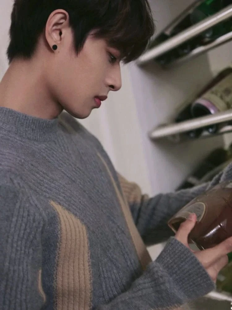 Trendy Men's 100% Cashmere Pullover High Quality Color blocked Knitted Sweater Half High Neck Thick Street Clothing Pull Jumper