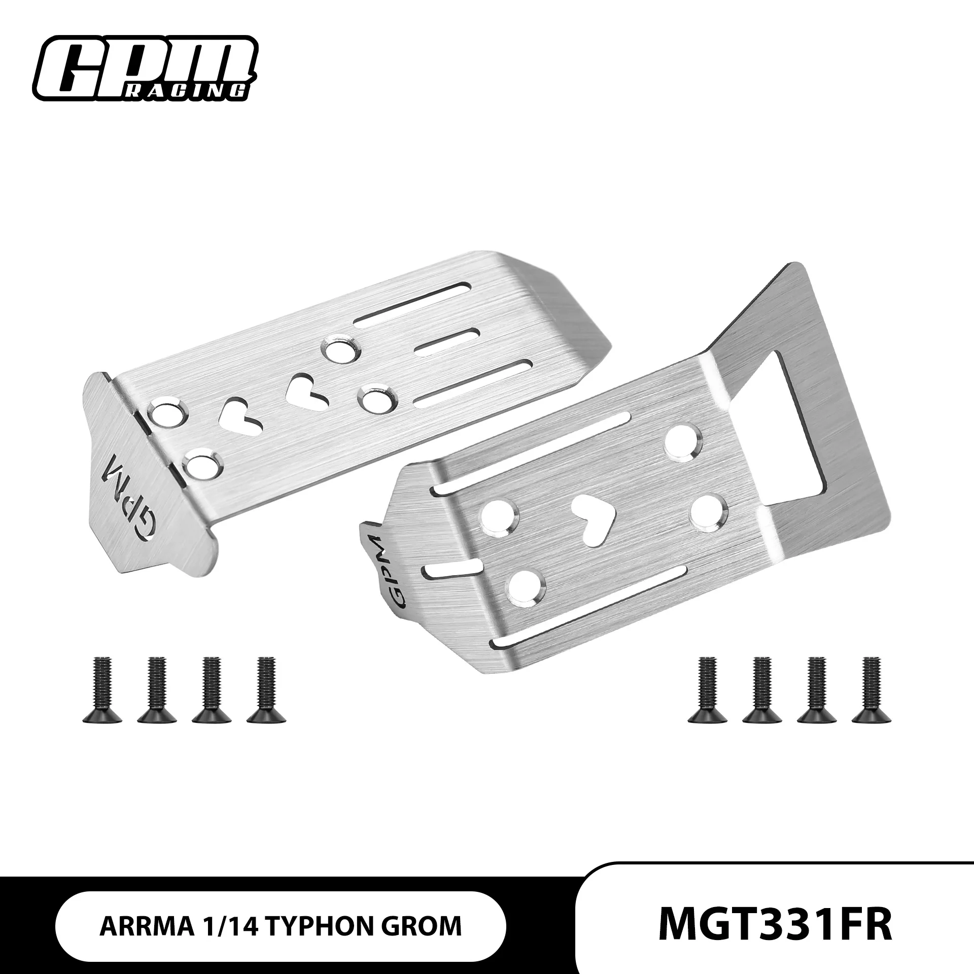 ARRMA 1/14 TYPHON GROM 1mm Stainless Steel Front Rear Chassis Armor Anti-Collision Skid Plate RC Buggy Upgrade Rust-Proof