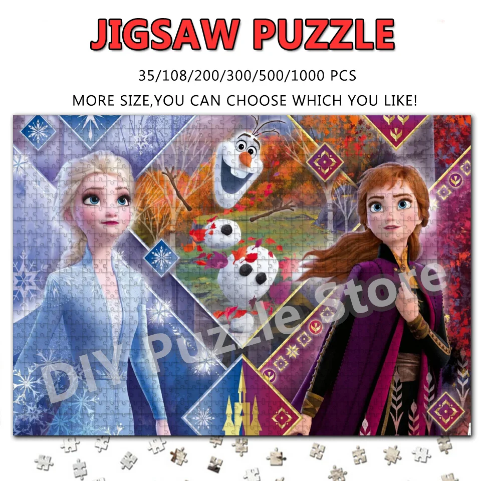 

Аниме-пазлы Disney Frozen с принтом принцесс Эльзы и Анны, 108/200/300/500/1000/1500 элементов, развивающие головоломки, подарки, игрушки